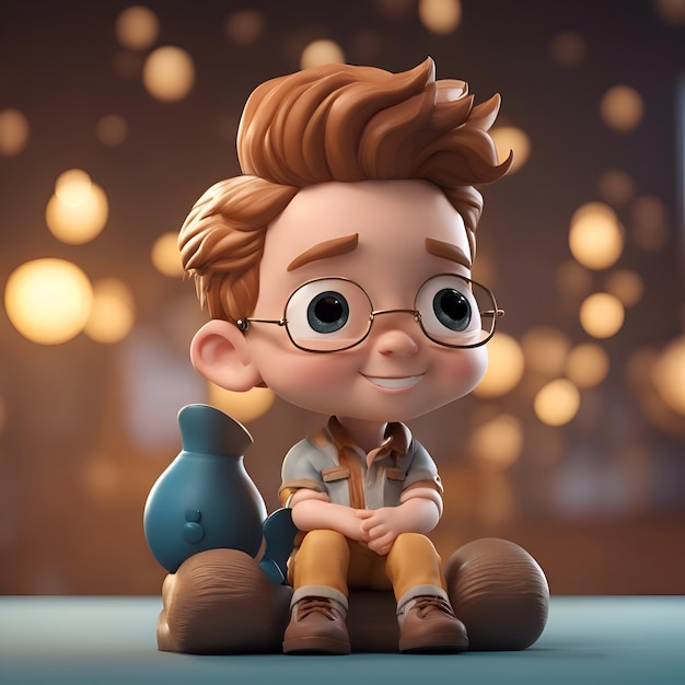 Free photo 3d illustration of a cute boy sitting on the floor with his toy