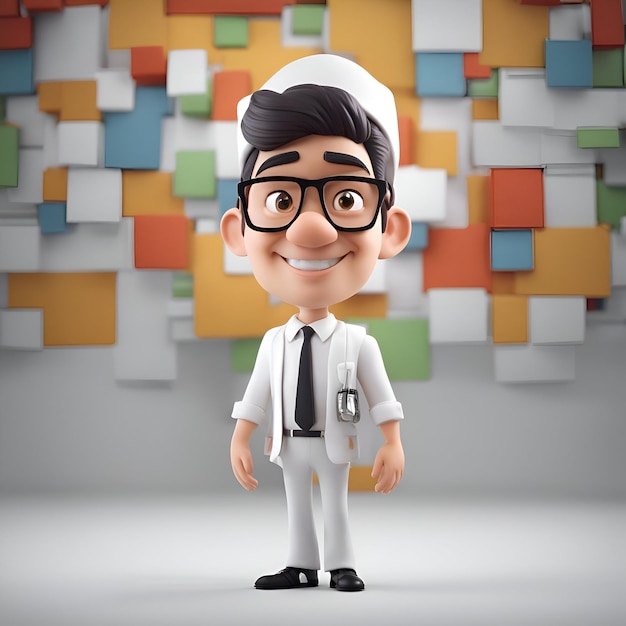 Free photo 3d illustration of a cute boy wearing a lab coat and glasses