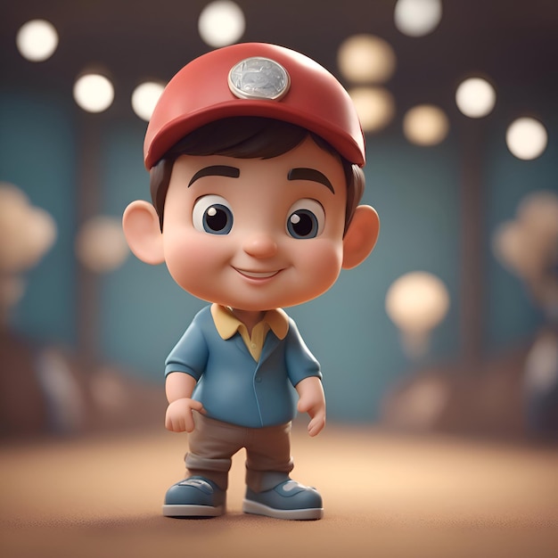 Foto gratuita illustrazione 3d di un simpatico ragazzo dei cartoni animati con un berretto e un'uniforme