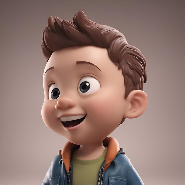 Foto gratuita illustrazione 3d di un simpatico ragazzo dei cartoni animati con i capelli castani e la giacca blu