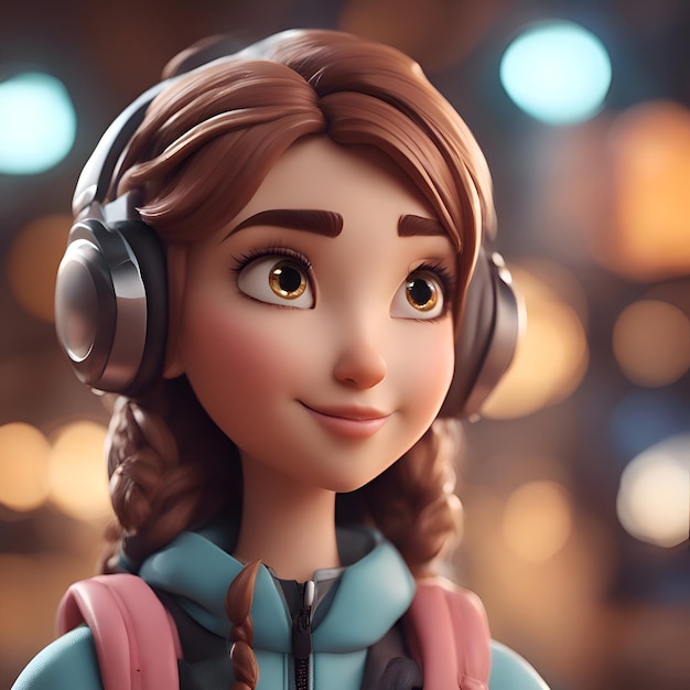 Free photo 3d illustration of a cute cartoon girl in headphones