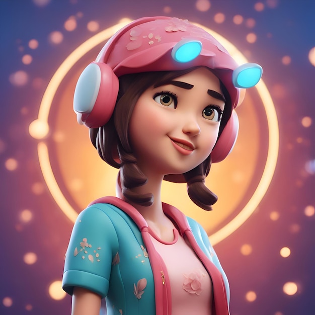 Foto gratuita illustrazione 3d di una graziosa ragazza dei cartoni animati che indossa un casco