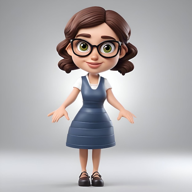 Free photo 3d illustration of a cute cartoon girl with big eyeglasses