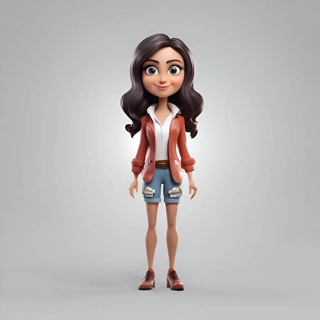 3D Illustration of Cute Cartoon Girl with Clipping Path