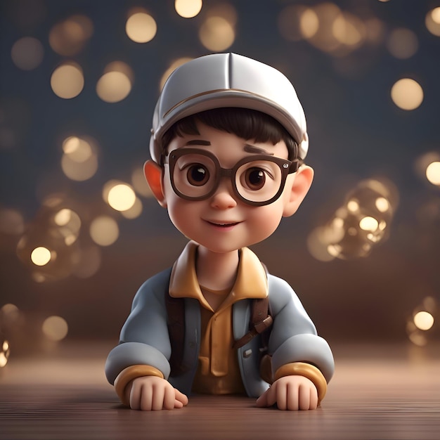 Free photo 3d illustration of a cute little boy in glasses and a cap