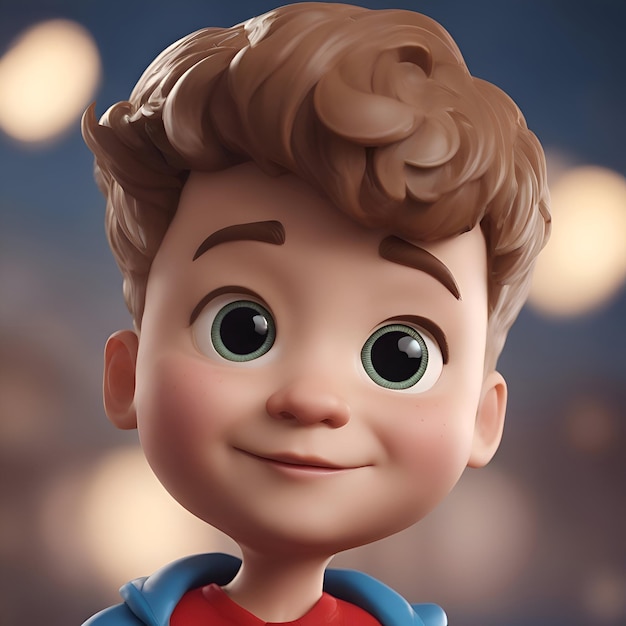 Foto gratuita illustrazione 3d di un ragazzino carino che sorride sullo sfondo bokeh