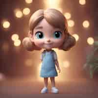 Free photo 3d illustration of a cute little girl in a blue dress