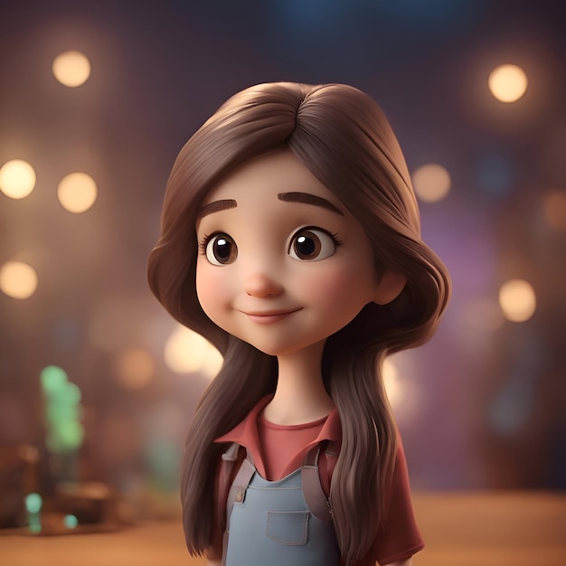 Free photo 3d illustration of a cute little girl in the city at night