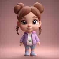 Free photo 3d illustration of a cute little girl in a jacket and shorts