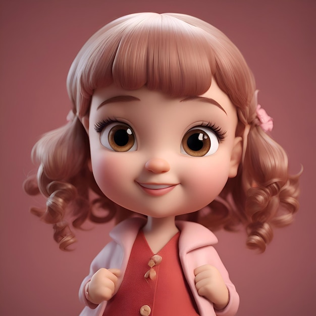 Free photo 3d illustration of a cute little girl with long hair