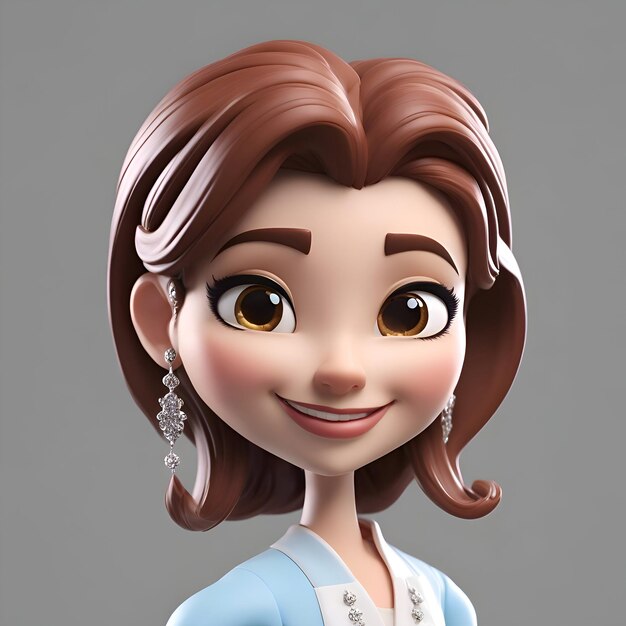 3D-иллюстрация милой девочки-подростка с коричневыми волосами
