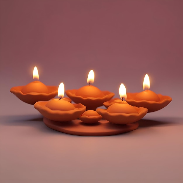 Free photo 3d illustration of diwali or deepawali glowing diya lamps