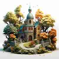 Free photo 3d illustration of a fantasy castle in the middle of the forest