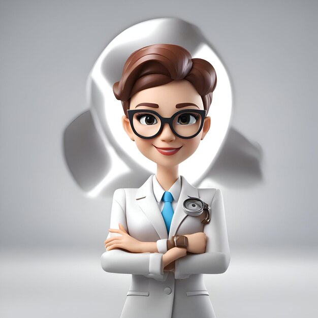 Free photo 3d illustration of a female doctor in front of a question mark