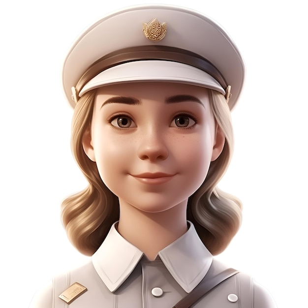 3D Illustration of a female pilot wearing a cap and uniform