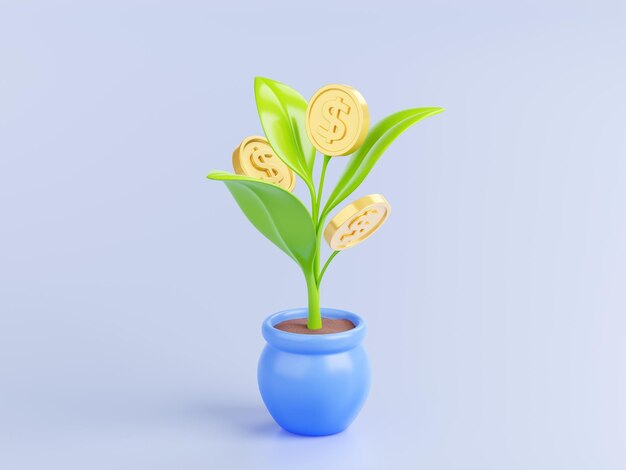 黄金のコインと緑の芽の 3 D イラストレーション