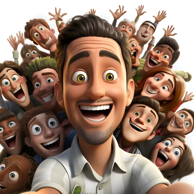 Illustrazione 3d di un gruppo di persone con emozioni e espressioni facciali diverse