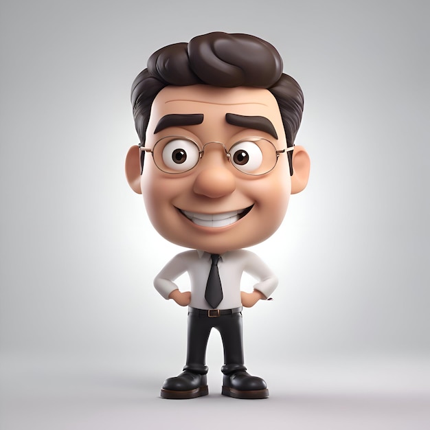 Free photo 3d illustration of a happy cartoon businessman standing with hands on hips