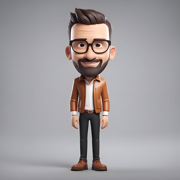 Free photo 3d illustration of a hipster guy with glasses and brown jacket