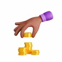 Бесплатное фото 3d иллюстрация человеческая рука кладет монеты в стопку