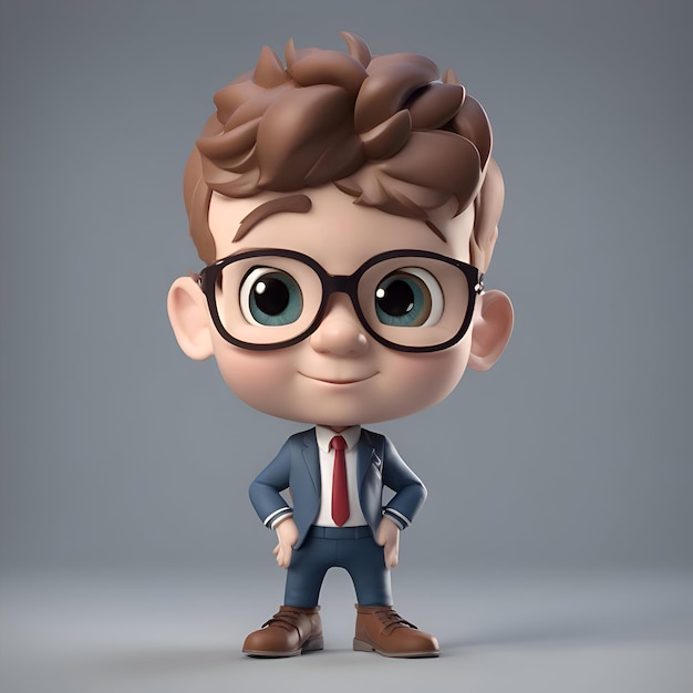 Free photo 3d illustration of a little boy with glasses and tie