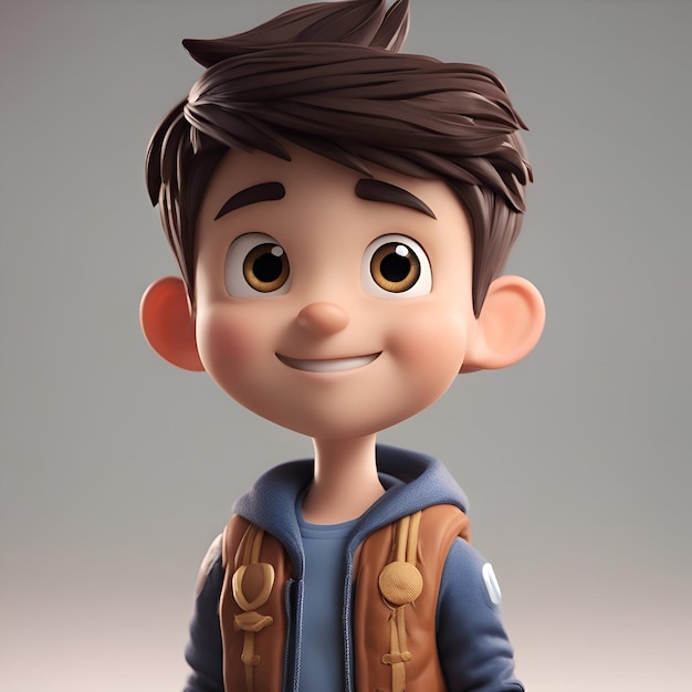 Бесплатное фото 3d-иллюстрация милого маленького мальчика с коричневыми волосами и коричневой курткой
