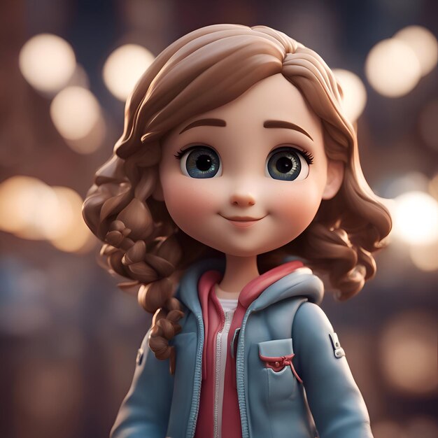 Бесплатное фото 3d-иллюстрация симпатичной маленькой девочки в голубой куртке