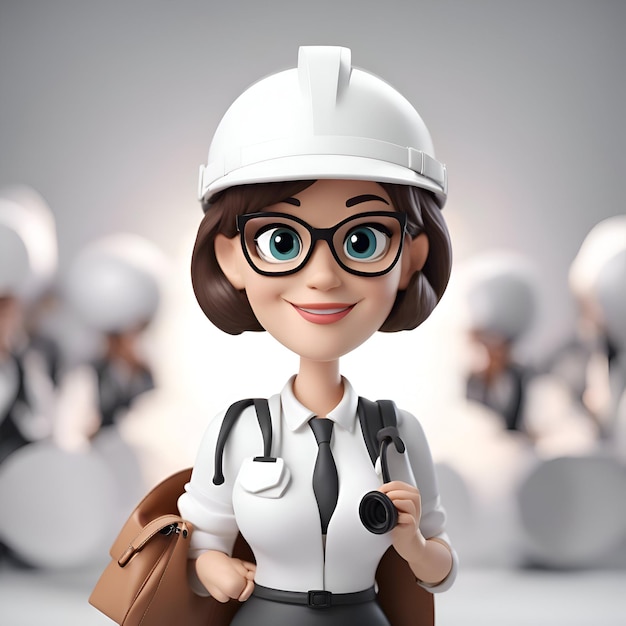 Бесплатное фото 3d-иллюстрация женщины-архитектора в белом шлеме и очках