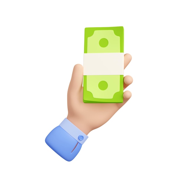 Бесплатное фото 3d иллюстрация руки с бумажными деньгами