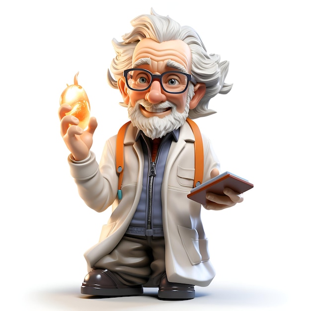 Free photo 3d illustration of an old man holding a light bulb and a smartphone