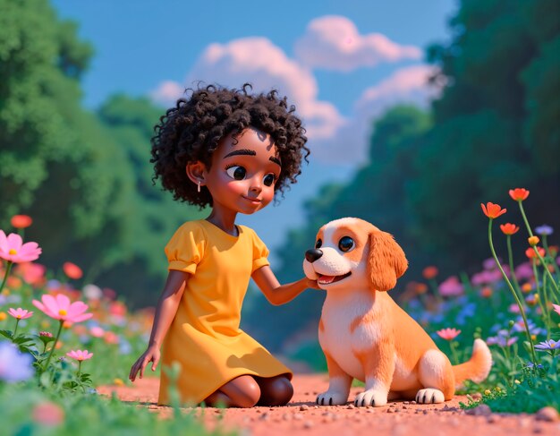 3d illustration of pet with their owner
