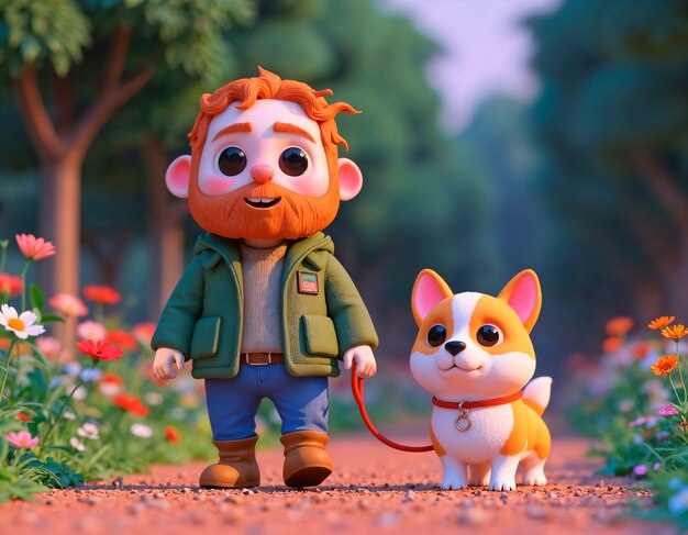 3d illustration of pet with their owner
