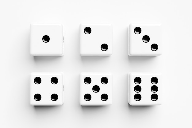 3d illustration set of game dice, isolated on white background. dice design from one to six.