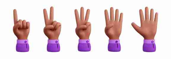 Free photo 3d illustration set of hand counting one to five