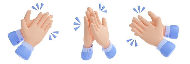 Бесплатное фото 3d иллюстрация набор рук, аплодирующих на белом