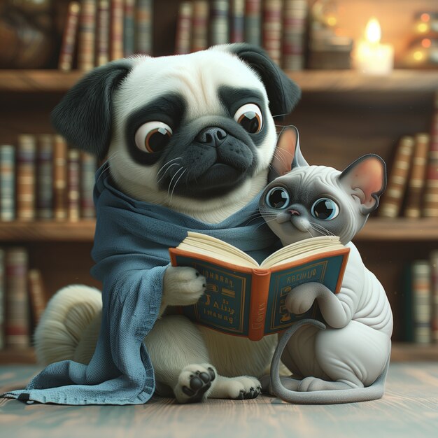 3d illustration showcasing friendship between cats and dogs