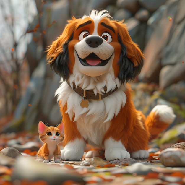 3d illustration showcasing friendship between cats and dogs