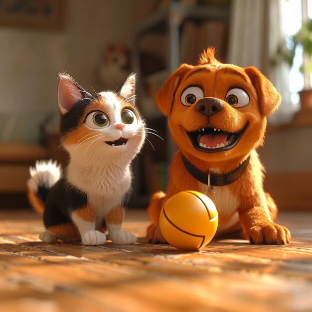 3d illustration showcasing friendship between cats and dogs