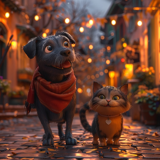 3d illustration showcasing friendship between cats and dogs