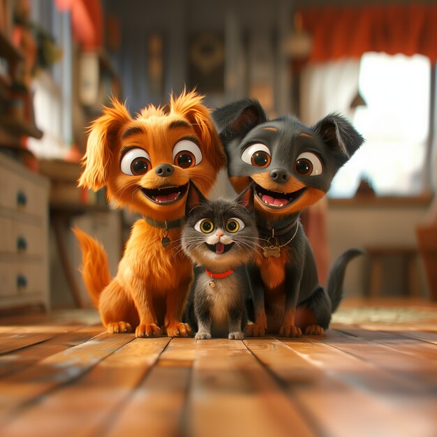 3d illustration showcasing friendship between cats and dogs