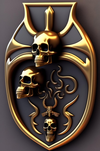 Free photo a 3d illustration of skulls with a sword and the word war on it.