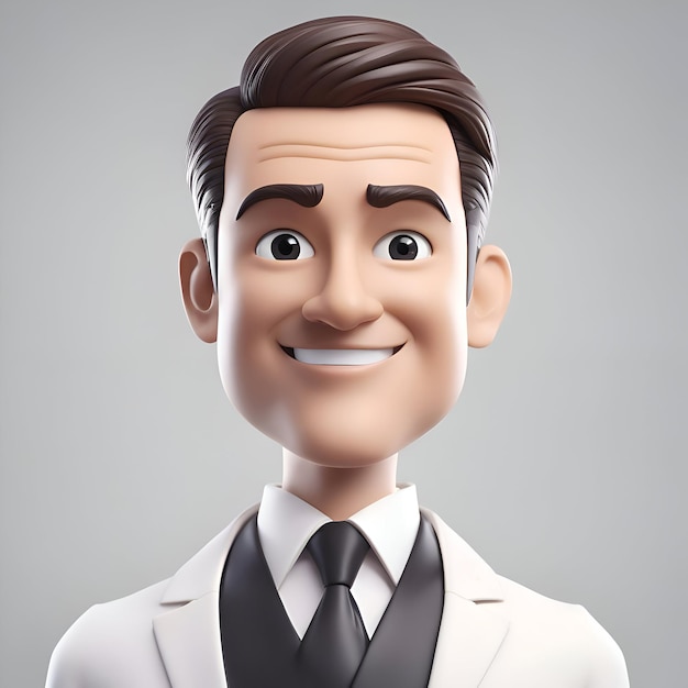 3D illustration of a smiling businessman wearing white suit and black tie