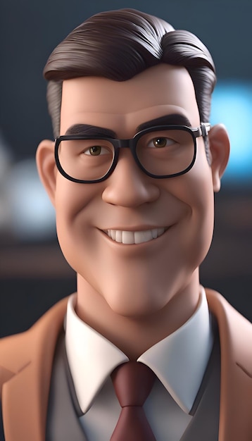 3D Illustration of a Smiling Businessman with Glasses