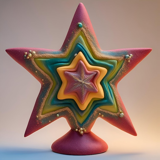 여러 가지 빛깔의 유리로 만든 별의 3d 그림