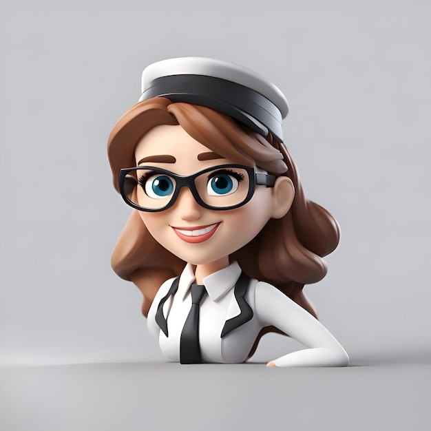 3D Illustration of a Stewardess with hat and glasses