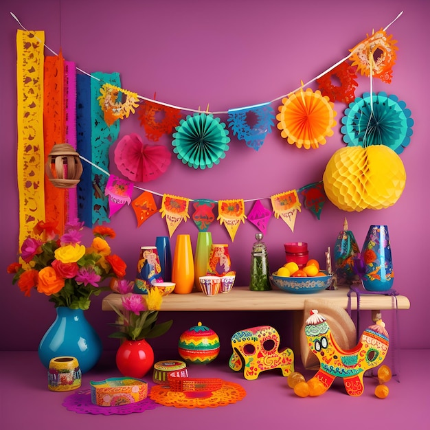 Foto gratuita illustrazione 3d di un tavolo tradizionale messicano per celebrare il dia de los muertos