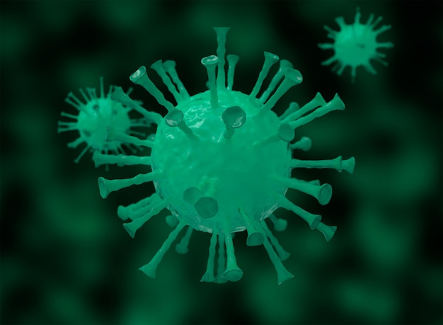 3D Illustration. Virus cells floating in the human body. Scientific and medical concept.