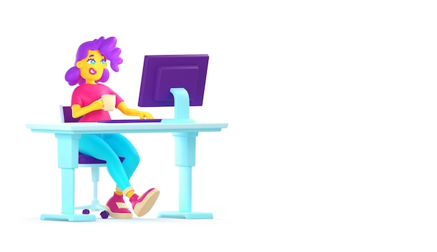 Free photo 3d illustration of woman working on computer