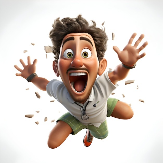 3D illustration of a young man jumping with his arms outstretched