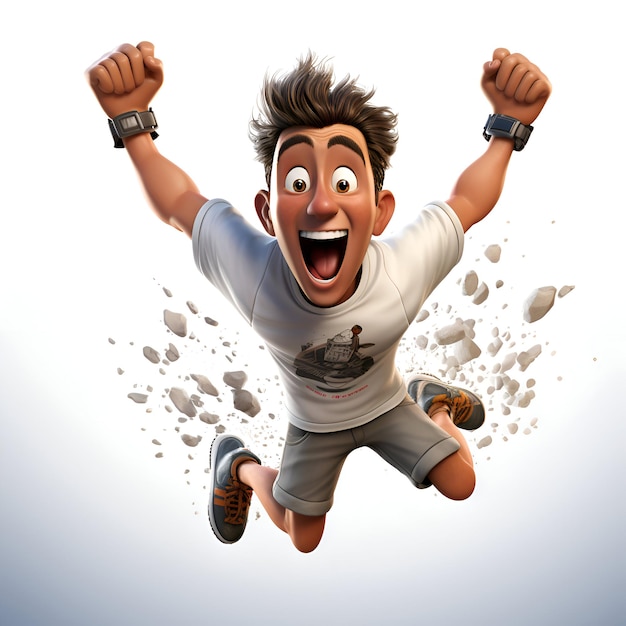 Free photo 3d illustration of a young man jumping with his arms outstretched